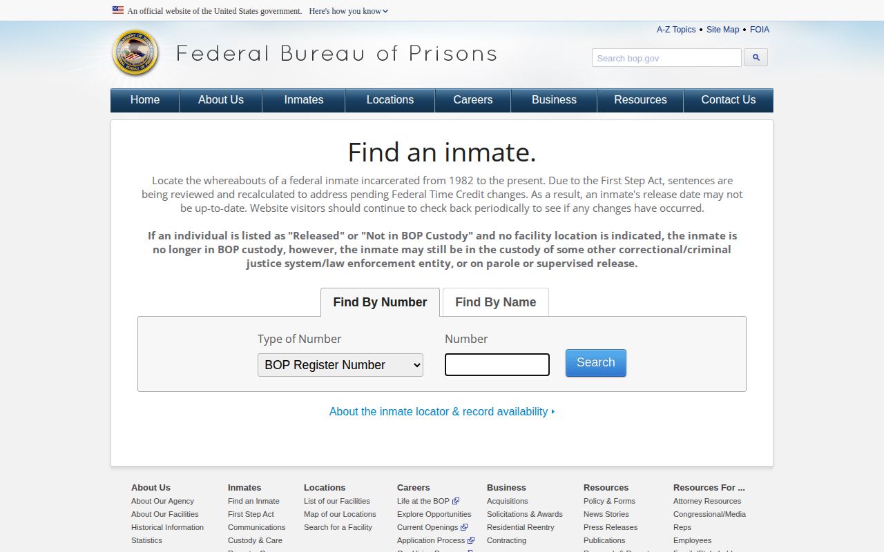 Wilson County federal custody record search through BOP