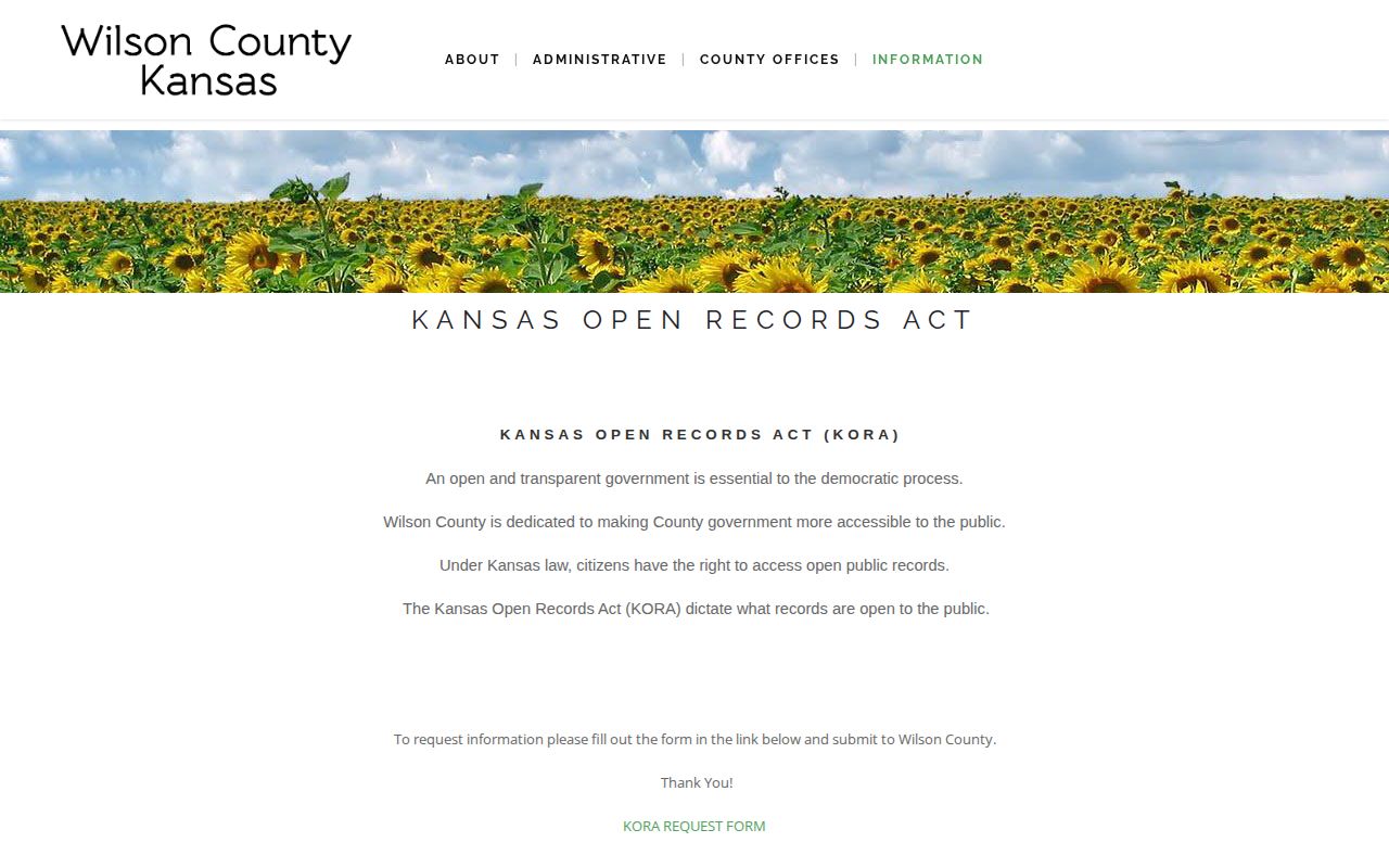 Wilson County booking record KORA request page