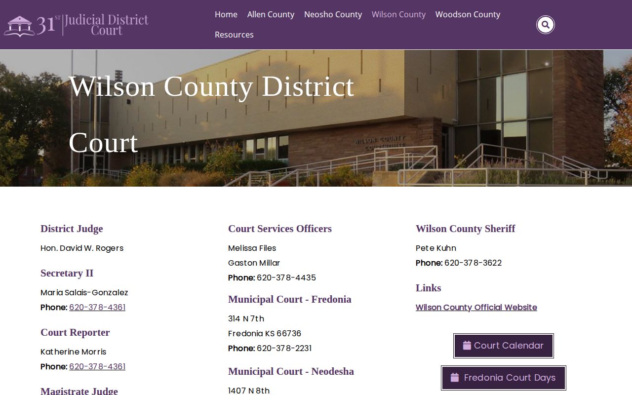 31st Judicial District Wilson County warrant and court record page